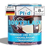 PLID® Bootslack Farblos Glänzend für Holz - Klarlack Holz Wasserfest - Küchenarbeitsplatte lackieren - Lack für Parkett, Treppen, Gartenmöbel und Theken - Holzlack Yachtlack - Made in Germany 0,75l