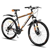 Hiland 26 Zoll Mountainbike 21-Gang MTB Aluminiumrahmen Scheibenbremse Speichenräder Jugendliche Fahrrad Herr Damen Schwarz&orange