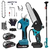 BIAOQINBO Hochentaster Akku Set - Elektrischer Astschere Teleskop und 6 Zoll Mini Kettensäge mit Akku 2 2000mAh, Verstellbare Teleskopstange (1,1m-1,7m) für Baumschnitt, Gartenarbeit