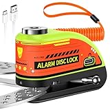ZEXMTE Bremsscheibenschloss, Wiederaufladbar Motorrad Schloss Alarm 120dB mit 1.8m/5.9 ft Rückrufkabel,Verstärkt, Wasserdicht Hochsicherheits Scheibenbremse für Moto, Fahrrad, Scooter, Grün