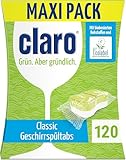 CLARO Classic Öko Geschirrspül-Tabs - 120 Spülmaschinen-Tabs - phosphatfrei, umweltfreundlich & vegan - wasserlösliche Folie
