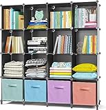 AWTATOS Kleiderschrank mit 16 Würfeln, Storage Shelves, DIY Regal Würfel, PP Steckregal Kunststoff, Kinderregal, Spielzeugregal, Faltschrank, Shelves, Standregal, Schwarz ULPZ017