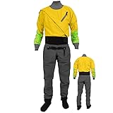 Trockenanzug Für Herren, Kajak, Leicht, 3-Lagig, Wasserdicht, Zum Paddeln, Angeln, Bootfahren, Kanufahren, Rafting, Tourengehen, Segeln,Yellow-XXL