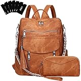 LEASOUL Rucksack Damen Set Wasserdicht,Veganes Leder Cityrucksack,Rucksackhandtasche Mittelgroß, Diebstahlsich Tagesrucksack für Büro,Pendeln,Arbeit,Leicht Elegant Backpack Women Groß für Reise