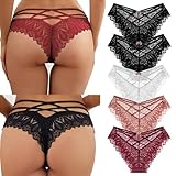 SHAINE 5er Pack String Tanga Set Damen Spitze Unterhosen Sexy Dessous Thong Frauen Atmungsaktiv Slips Unterwäsche Bequem Unterkleidung Weich Bikini Panties M