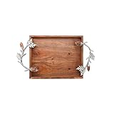 Holztablett Dekoratives Obsttablett im Retro-Stil, quadratisches Ablagetablett aus Massivholz, kreatives Ablagetablett im Stil dekorativer Ornamente Serviertablett Mit Griffen(B)