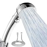 Hochdruck Duschkopf mit 2m Schlauch, 3 Strahlarten Wassersparender Handbrause Mit Stoppfunktion, Duschbrause mit Antikalk-Funktion, Chrom