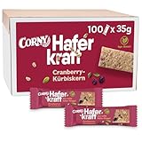 Haferriegel Corny Haferkraft Cranberry-Kürbiskern | Vollkorn & Vegan | 100er-Karton Bulk | Snack für Tagung, Meeting, Ausflug | 100 x 35 g