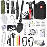 AuRiver Survival Kit 163 in 1, Notfall Survival Ausrüstung mit Kompass Jagdmesser Multitool Hammer Axt Taschenlampe und Weiterem Zubehör, Geschenke für Männer Camping Wandern Abenteuer