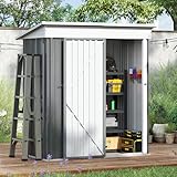 Amopatio Gerätehaus, Gartenhaus mit Pultdach, Geräteschuppen 162x86x182 cm (BxTxH), Gartenhaus Metall mit Tür, Verzinkte Gartenhülle Metall-Schuppen mit Fundamentrahmen, Grau