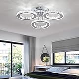 Moderne Kristall LED Deckenleuchte, Kaltweiß 6000K Diamant-Kristallleuchter, Design-Deckenleuchte mit 3 Kristallringen, Edelstahl Pendelleuchte Deckenbeleuchtung für Wohnzimmer Schlafzimmer Küche Flur