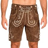 Lederhose Herren Oktoberfest Trachtenhose Tracht Trachtenlederhosen Kurz Mann Braun Bayrische Trachten Hose Trachtenmode mit Hosenträger Traditionelle Vintage Outfit Dunkelbraun