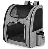 pecute Haustier Rucksack mit Netzfenster XL für 6-10 kg, Tragbare und Faltbare Katzentasche, Atmungsaktive und Leichte Hundetasche, Wasserdichtes Oxford-Tuch mit Viel Platz, Multifunktionales Grau