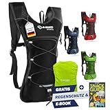 SASMO® Laufrucksack & Trailrunning Rucksack (schwarz) - Ultraleicht - 6L / 300g | isoliertes Thermofach | Laufrucksack Damen & Herren| Running Backpack inklusive Regenschutz…