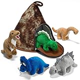 Prextex Dinosaurier Vulkanhaus Set Mit 5 Hochwertigen Plüsch Dinosauriern, Super Kinder Spielzeug Für Pädagogische Interaktion, Spaß Und Lernen, Perfekt Für Dinosaurier Liebhaber Und Sammler