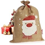 com-four® Jute Weihnachtssack - Große Geschenketasche für Weihnachten - Jutesack mit Aufdruck von Santa Claus, Schneemann oder Rentier [Auswahl variiert]