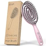 FABCARE Bio Haarbürste Wildschweinborsten Rund inkl. Ebook - Detangler-Bürste mit Doppelspiralfeder - Haarbürste ohne Ziepen - Profi Entwirrbürste für jeden Haartyp - Haarbürste Damen (Pink)