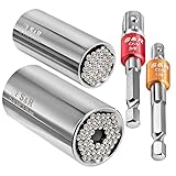 S&R Universal Steckschlüssel, Multi Stecknuss Set, 4-tlg, 2 x Multifunktion-Nuss 5-14 mm und 7-19 mm, 2 x Sechskant Adapter 1/4' und 3/8' Vierkant, einfaches Lösen von Muttern, Haken, Bolzen, uvm