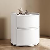 Modernes rundes Nachttisch-Set mit Schublade und Regal, Nachttisch aus Holz für Schlafzimmer, Leder-Außenaufbewahrung, Wohnzimmer, Beistelltisch, 45 x 45 x 50 cm