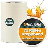 Hinrichs Kreppband 7x - Abklebeband 6 Rollen 50m x 30mm + 1 Rolle 50m x 20mm - Maler Klebeband zum Streichen und Lackieren - Abdeckband für Malerarbeiten - Malerkrepp für Renovierung & Auto