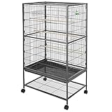 Melko Vogelvoliere mit Rollen Vogelkäfig Metall Voliere für Papageien Wellensittich Käfig Außenvoliere Zuchtkäfig Zimmervoliere inkl. Sitzstangen, Futternapf, Vogeltränke und Schmutzwanneneinsatz