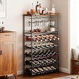 Zertylre Weinregal für 30 Flaschen, Flaschenregal mit 5 Etagen, Weinständer aus Metall mit Glashalter und Tischplatte für Küche, Bar, Keller, Esszimmer, 72 x 29,8 x 116cm