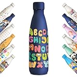 KollyKolla Edelstahl Trinkflasche 500ml, 3D-Druck Trinkflasche, Trinkflasche Sport, Trinkflasche Kohlensäure Geeignet, Auslaufsicher Thermoskanne, BPA-Frei, Trinkflaschen für Kinder, Schule, Sport