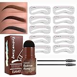 Augenbrauen Stempel Wasserdicht, Augenbrauen-Stempel-Set, Wiederverwendbares Makeup Brow Stamp Brauenpuder mit 10 Schablonen & 2 Augenbrauen Stift Pinsel, One Step Brow Stamp Shaping Kit (Hellbraun)