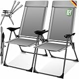 KESSER® 2er Set Gartenstuhl Hochlehner Alu Klappstuhl 7-Fach Verstellbar mit Armlehnen Atmungsaktiv klappbar Campingstuhl Balkonstuhl Klappsessel Garten Terrasse, Grau