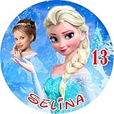 Essbarer Fondant Tortenaufleger Frozen Elsa/Größe (Rund) 20 cm Ø/Personalisiert mit Foto und Wunschtext/Premium Qualität