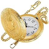EKKONG Taschenuhr mit Kette Herren Vintage Taschenuhr Gold Pocket Watch Retro Taschenuhren für Herren Damen Halloween Karneval Weihnachten Kostüm Zubehör Geburtstag Jahrestag Geschenk