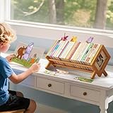 GUODDM Bücherständer Zur Präsentation, Bambus-Schreibtisch-Bücherregal Für Kinder, Aufbewahrungsregal Für Kinderbücher, 33 cm Langer Buch-Organizer Für Kinderzimmer Mit 5 Schmetterlings-Lesezeichen