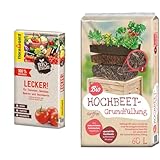 Floragard Bio-Erde Lecker 40 Liter - Gemüseerde für Hochbeete, Tomaten, Chili, Beeren, Gurken, Kräuter - torffrei und vegan & Universal Bio Hochbeet-Grundfüllung 60 Liter, Erdfarben