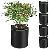 Enbagold Pflanzsack 12 Liter (5 Stück) Stofftopf - Pflanzbeutel aus Vliesstoff für Tomaten, Kartoffeln, Gemüse & Erdbeeren - Wiederverwendbar mit Griffen - Pflanzsack für Hochbeet, Balkon & Garten