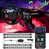 Govee RGB LED Innenbeleuchtung Auto, 4pcs 48 Strip, Upgrade Zwei-Linien-Design, Wasserdicht APP Steuerbare Mehrfarbig Musik mit Zigarettenanzünder,12V