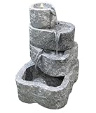 Dehner Gartenbrunnen Wasserfall mit LED-Beleuchtung warmweiß/Transformator/Pumpe, Brunnen für Außen, 65 x 50 x 50 cm, Granit, grau