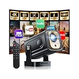 Beamer 1080P mit WiFi & Bluetooth Android Projektor, Mini Beamer 4k mit 270° drehbarer Stand, Tragbarer Projektor Native 4K Full HD Unterstützung Laptop/HDMI/USB/Automatische Trapezkorrektur, Schwarz