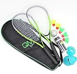 QMBasic SPEED Badminton Set + 5 Speed Balls | BEACH Turbo Federball Schläger Highspeed Erwachsene | mit Spielfeld Begrenzung Hütchen