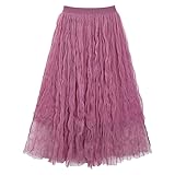 Damen A Linie, Hohe Taille, Mehrlagiger Plissee Tüllrock Aus Netzstoff, Einfarbig, Tutu Midiröcke Aus Netzstoff, Eleganter Vintage Petticoat für Abschlussball, Heimkehrparty, Hellviolett, Xs