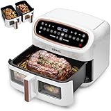 Duronic AF34 WG Heißluftfritteuse | XXL Doppel Fritteuse mit 2 Kammern und 10 Liter Volumen | Cook & Sync Finish | 2400 W Dual Zone Air Fryer | Touch-Bedienung | HLF mit 10 Programme | Kochen ohne Öl