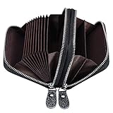 flintronic Kreditkartenetui Leder, RFID Schutz Scheckkarten 12 Fächer Kartenetui Visitenkartenetui Mit Reißverschluss - Schwarz