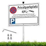 XL Privatparkplatz Schild mit Kennzeichen Aluminium Reflektierend 25×35cm mit 70cm Metallhalterung und Zubehör, UV-beständig, Wasserfest, Rostfrei
