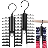 2 Stück Verstellbarer Krawattenhalter mit Rutschfestem Clip, Krawattenbügel Organizer für Krawatten, Gürtel, Schals, 360-Grad-Drehung, Schwarz