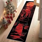 Dppyuxa Küchenteppich Rustikaler Hirsch Waschbar rutschfest, Läufer Teppich für Küche und Flur Waldtiere Landhaus Langer Flurteppich Natur Herbst auch als Bettvorleger 60x210 cm