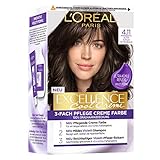 L'Oréal Paris Permanente Haarfarbe mit Farbergebnis, 100% Grauhaarabdeckung, Set mit Coloration, Shampoo und Pflegecreme, Excellence Cool Creme, Nr. 4.11 Ultra kühles Mittelbraun (Braun)