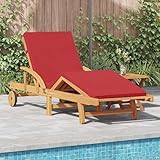 Klappbare Sonnenliege mit Rädern & Kissen Rot Massivholz Akazie, Gartenliegestuhl Strandliege Relaxliege für Strand Garten Terrasse Camping4105531