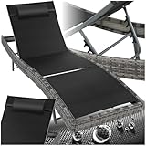 tectake® Sonnenliege, 6-Fach verstellbare Rückenlehne, Gartenliege wetterfest, Poolliege mit Kopfkissen, Outdoor Liege, UV-beständig, Strandliege für Garten, Terrasse und Balkon - grau-meliert