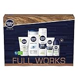 NIVEA MEN The Full Works Geschenkset (5-teilig) Sensitive Skin Men Geschenkset enthält Full-Size Deodorant Spray, Gesichtswäsche, Aftershave Balsam, Herren-Feuchtigkeitscreme und Duschgel