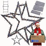MODO24 DIY Stern MODOSTAR 3D Weihnachtsstern Set aus FSC Holz, Sternabmessungen: 139 cm, zum Aufstellen im Garten & Terrasse, wetterfest, faltbar & stabil, Weihnachtsdeko, Farbe: Grau imprägniert