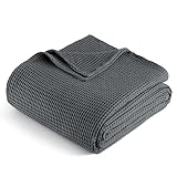 Exclusivo Mezcla 100% Baumwolle Decke Waffeldecke als Bettüberwurf, Weiches Leichtes und Atmungsaktives Baumwolldecke Tagesdecke für Sofa und Bett, Alle Jahreszeiten, 150x200 cm, Dunkelgrau